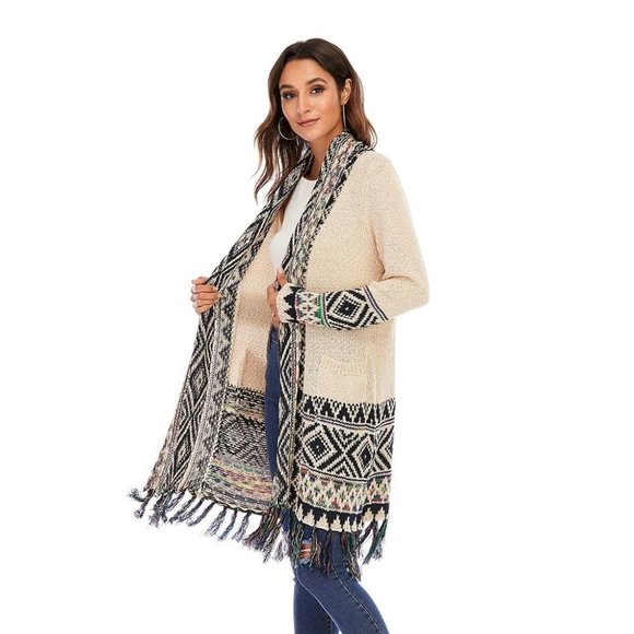 CGYY Women's Colorful Boho Sweater White Color Knitted Open Front Spring Autumn - Picture 6 of 14